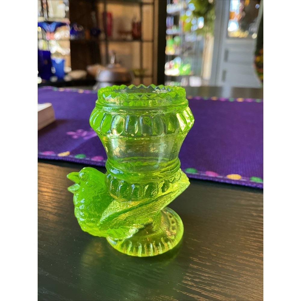 Vintage 2.75" Vaseline Glass Turkey Toothpick Holder Yellow/Green